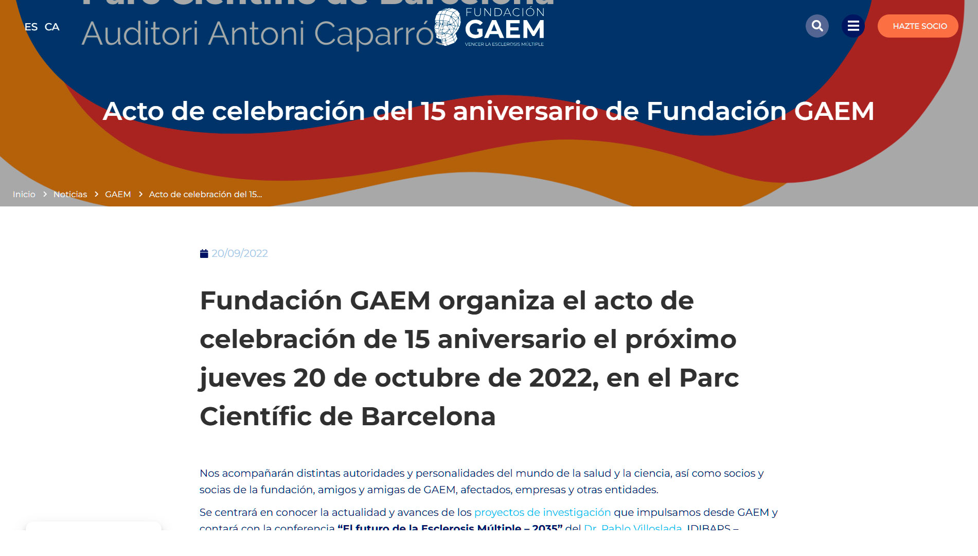Acto de celebración del 15 aniversario de Fundación GAEM